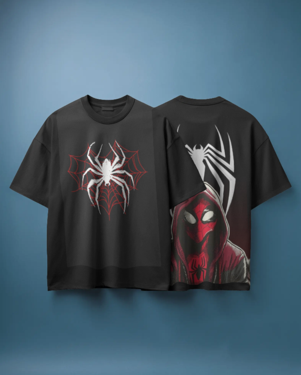 Black oversized tee with bold spiderman