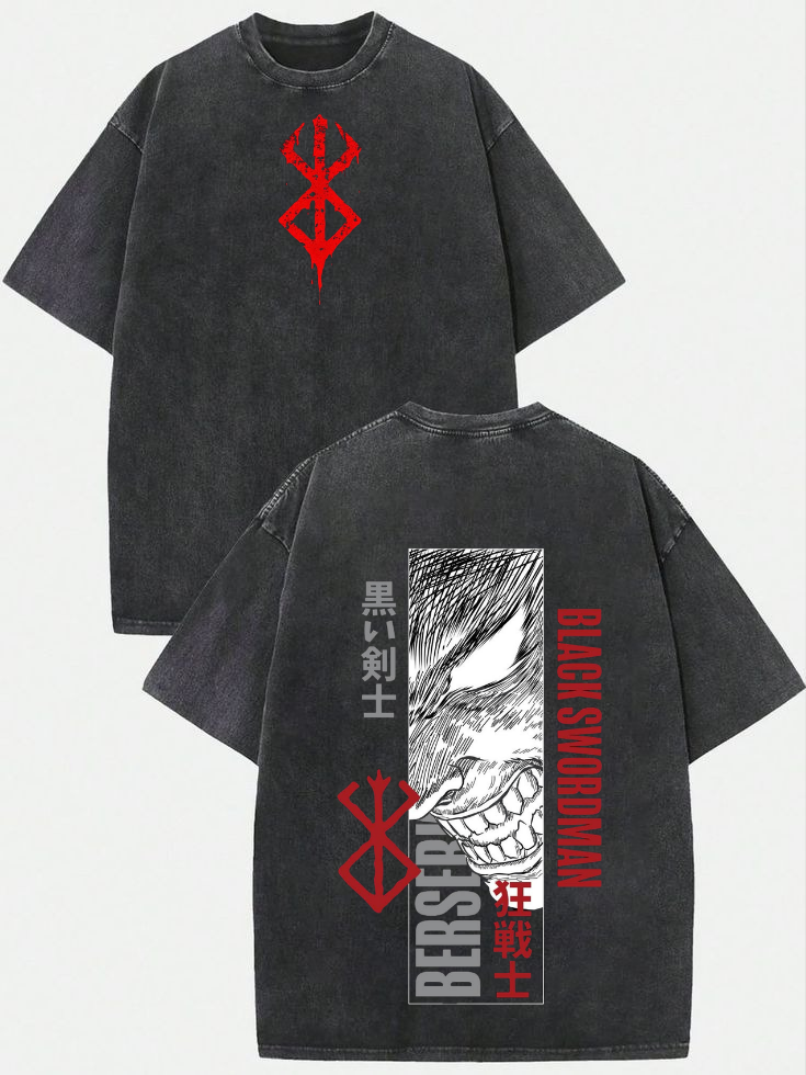 BLACK SWORDMAN Premium oversized black acid wash T-shirt