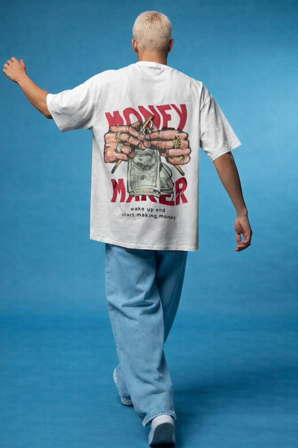 oversized white graphic bold Money Maker