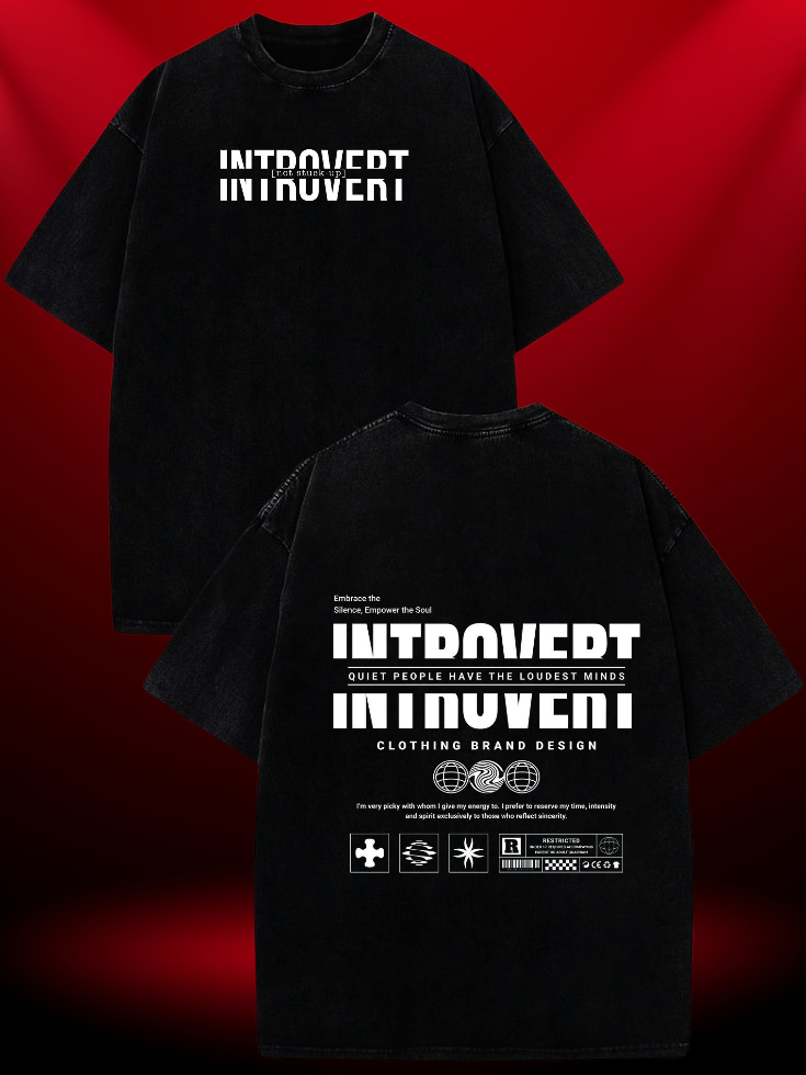 INTROVERT , Premium oversized black acid wash T-shirt designed 