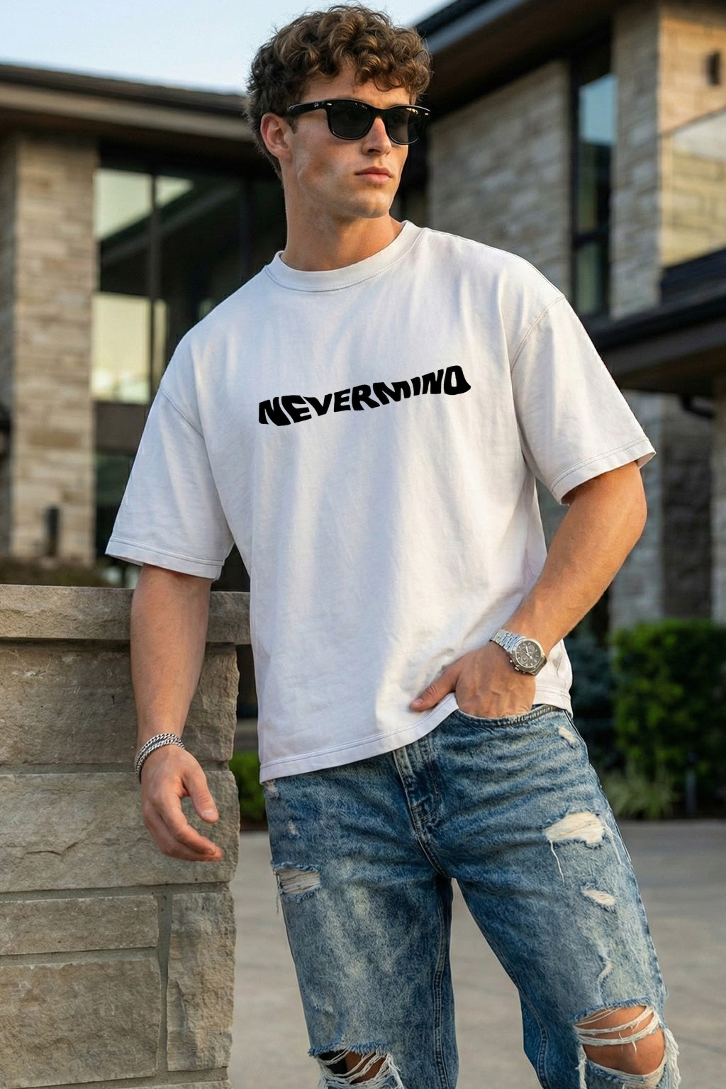 NEVERMIND Premium oversized black T-shirt made from 240 GSM french terry